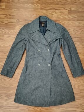 Banana Republic Women's Double-Breasted Grayish Blue Trench Coat